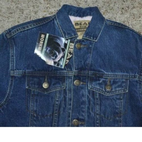 Mens Bear River Workwear Jacket Medium Blue Button Up Sherpa Lined Denim Jean - Picture 2 of 7